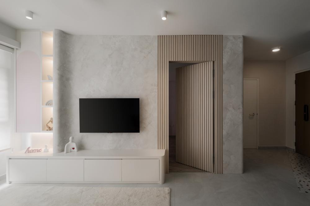 Modern Living Room with TV Console and Carpet