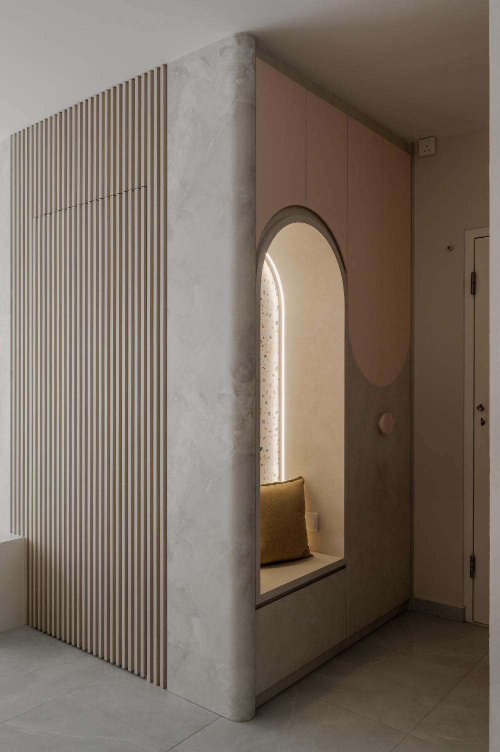 Modern Entryway with Seating Bench and Small Storage