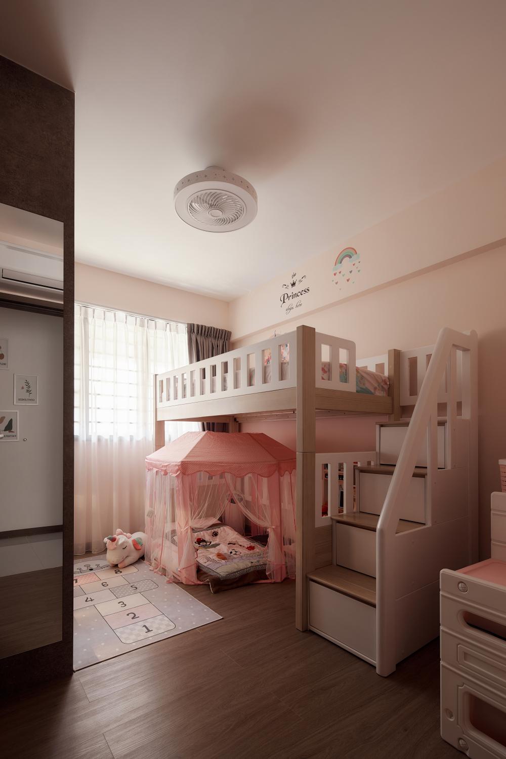 Scandinavian Kids Room with Platform Bed and Children's Storage