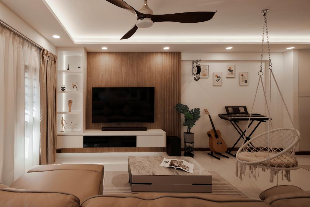 Scandinavian Living Room with Countertop and TV Console