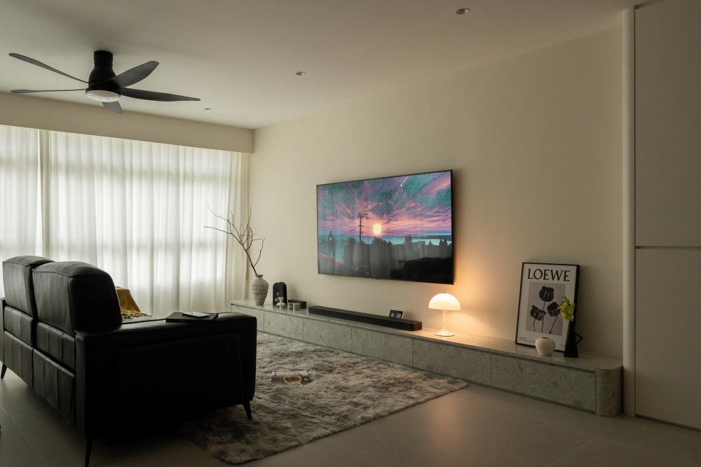 Modern Living Room with TV Console and Carpet