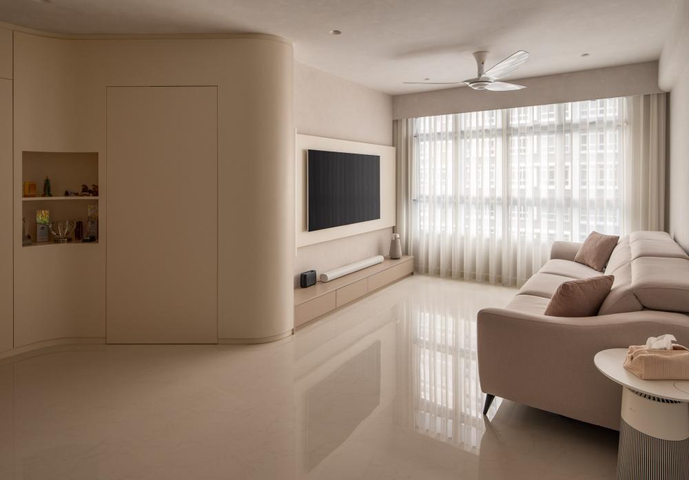 Minimalist Living Room with Cove Lighting and Downlights