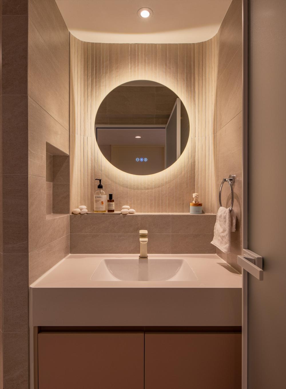Minimalist Bathroom with Countertop and Mirror