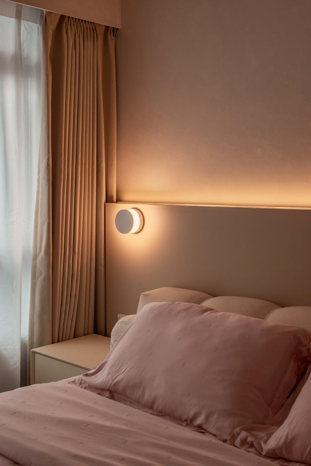 Minimalist Bedroom with Cove Lighting and Ceiling Light