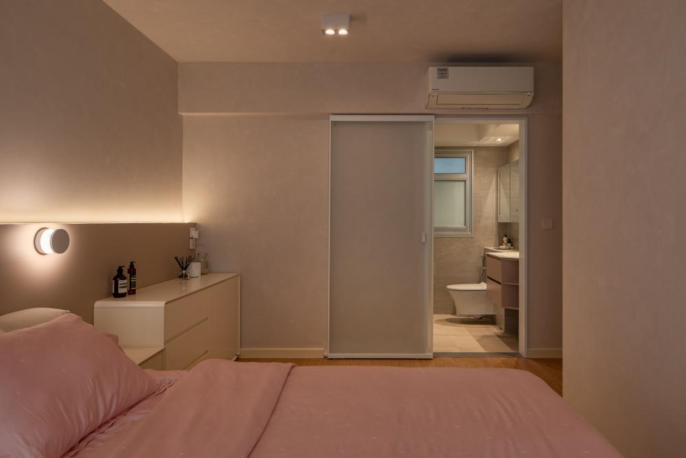 Minimalist Bedroom with Cove Lighting and Ceiling Light