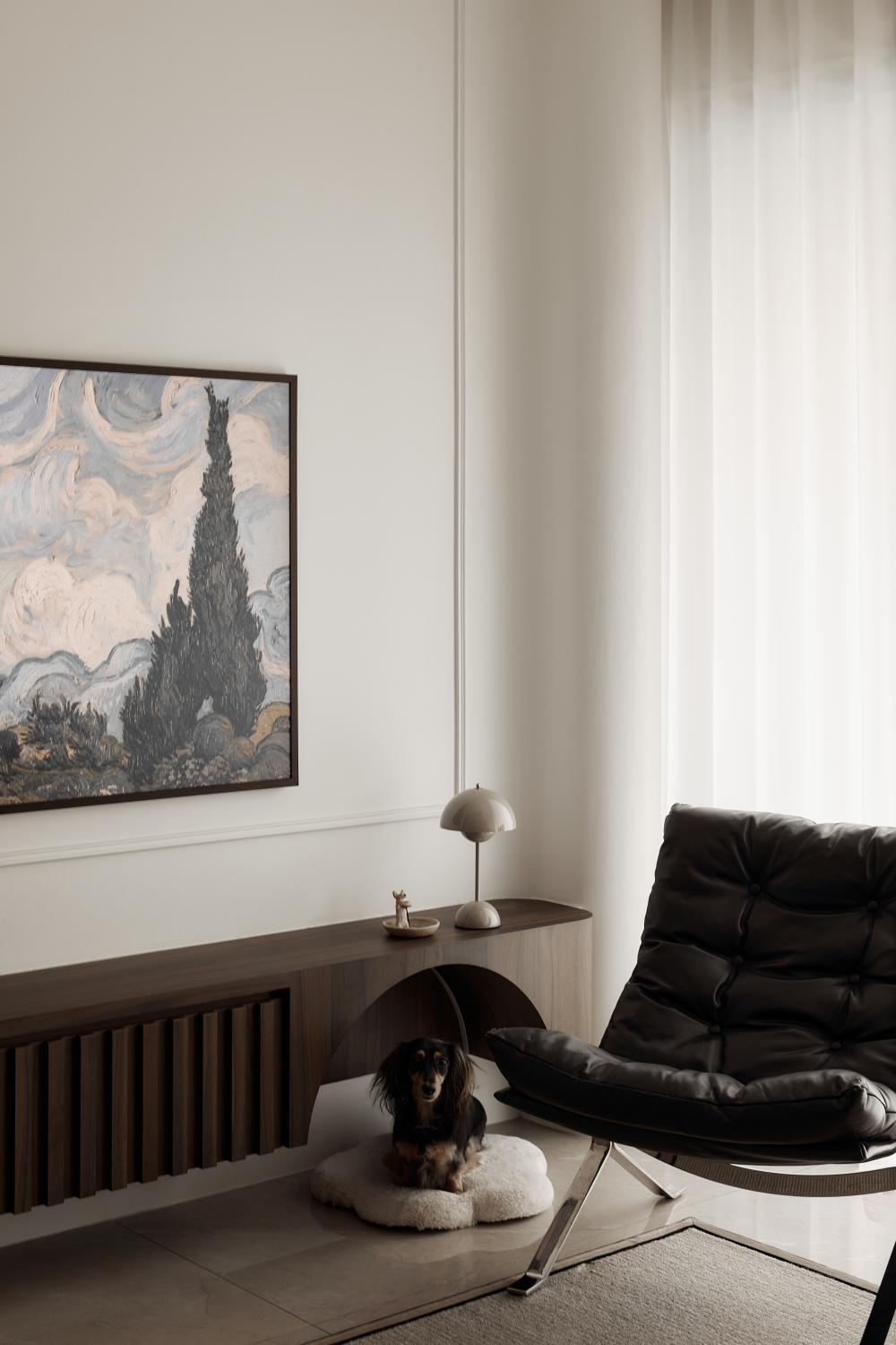 Vintage Living Room with TV Console and Feature Wall