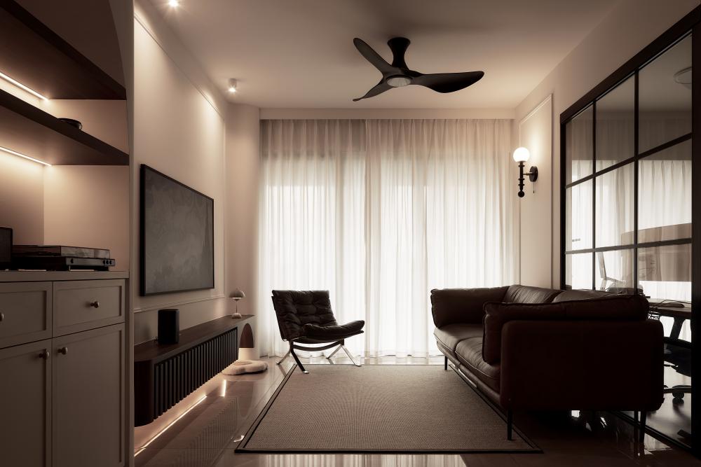 Vintage Living Room with Bookshelf and Countertop