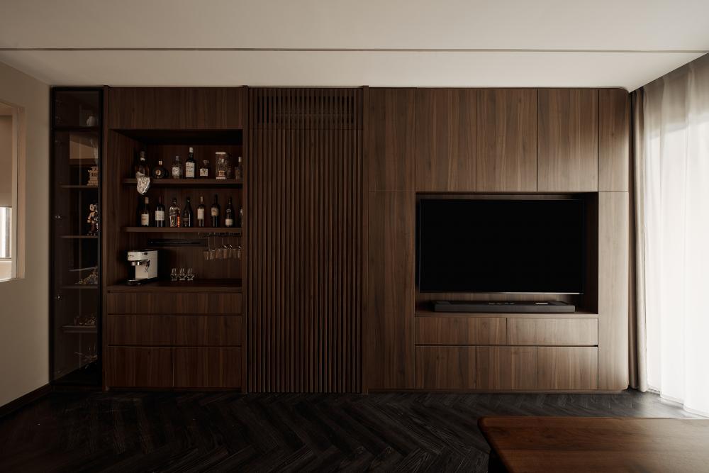 Contemporary Living Room with TV Console and Feature Wall