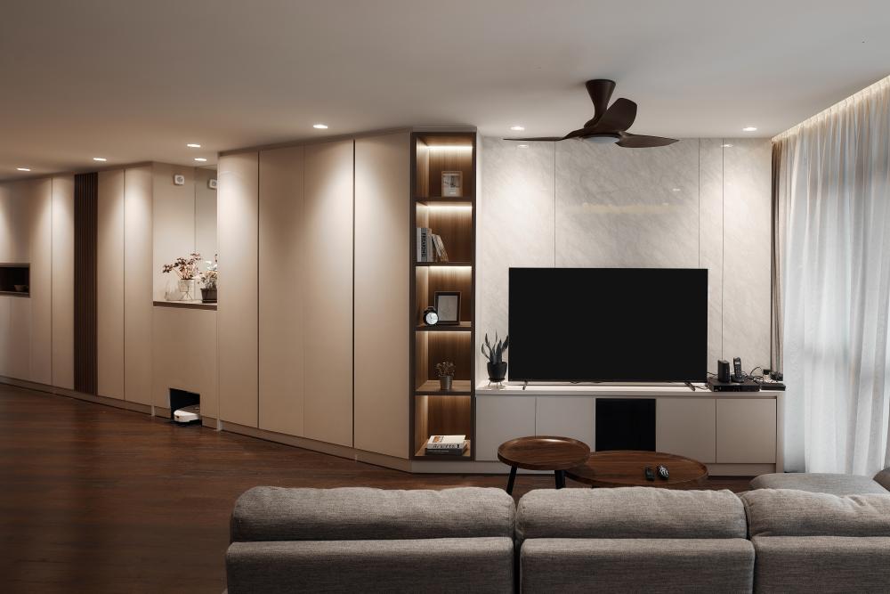 Modern Living Room with Wood Flooring and TV Console