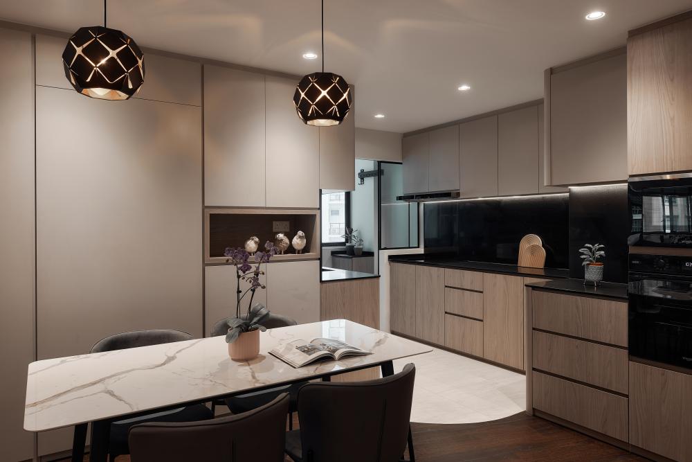 Modern Dining Room with Downlights and Dining Table