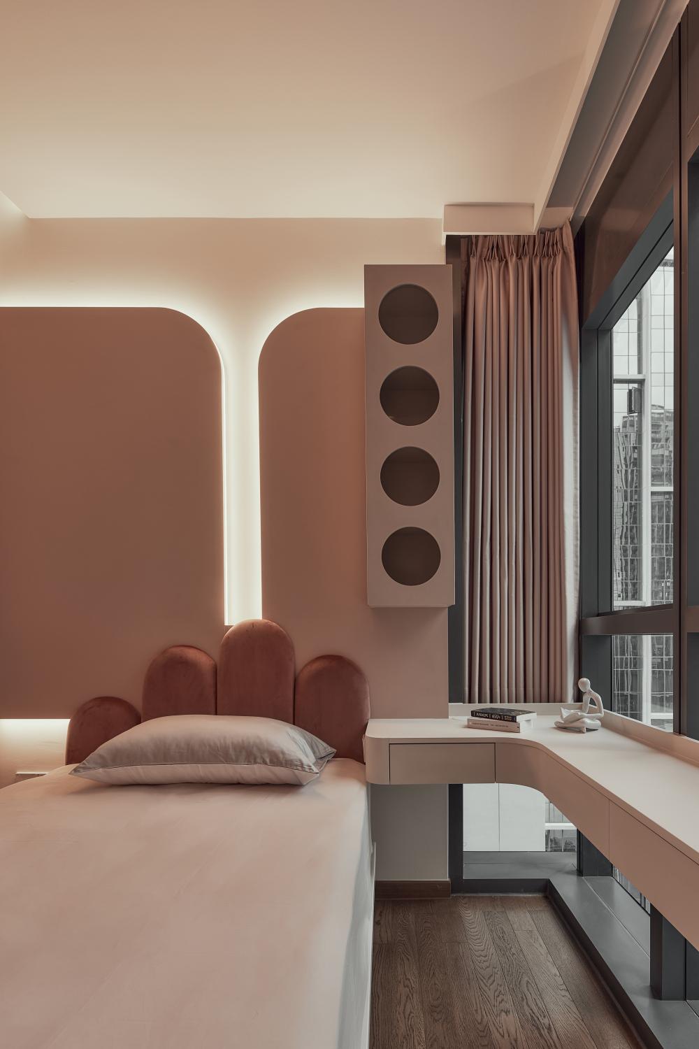 Modern Bedroom with Bedside Table and Children's Beds