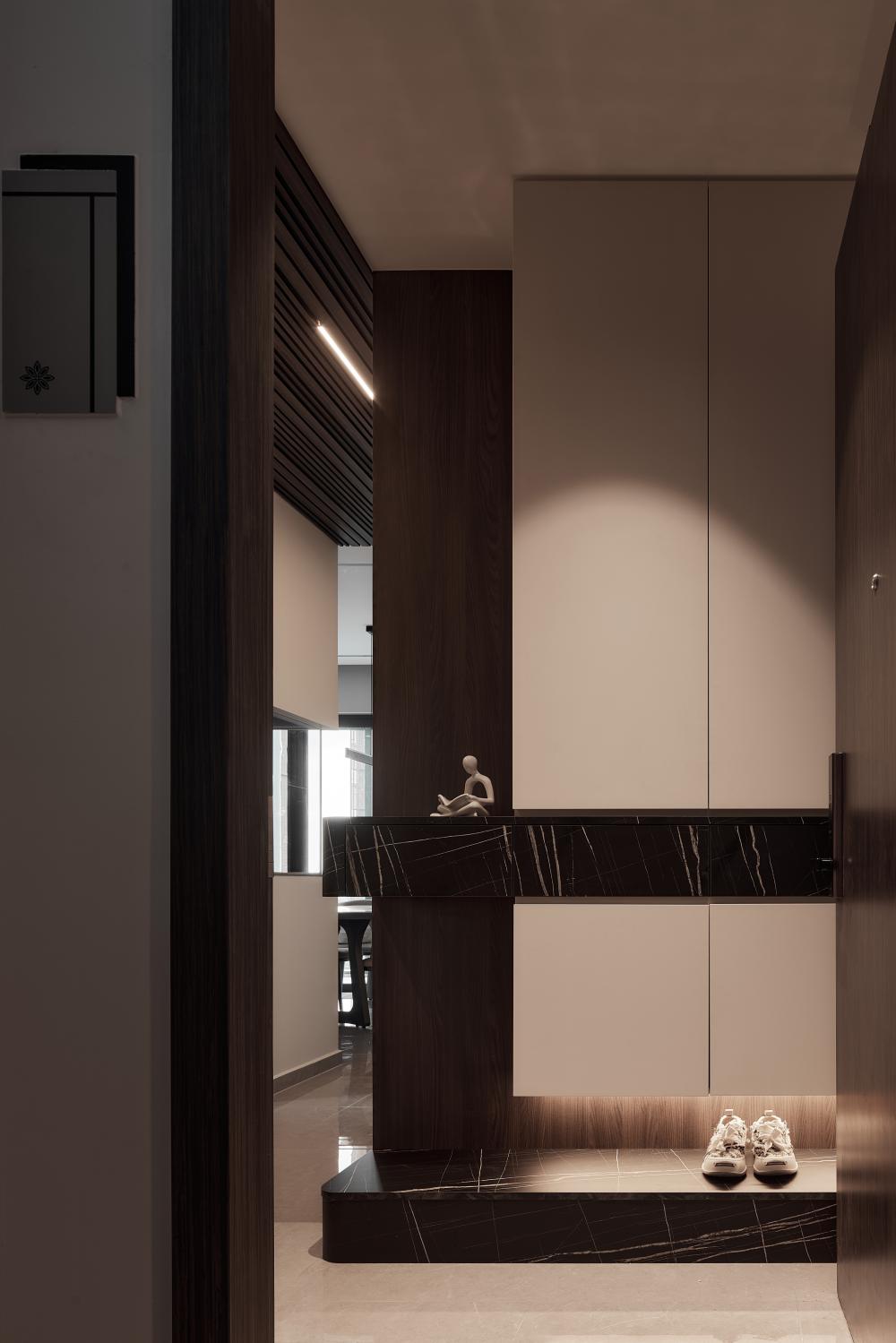 Modern Entryway with Seating Bench and Small Storage