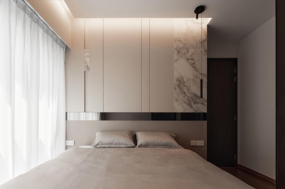 Modern Bedroom with Drop Light and Ceiling Light
