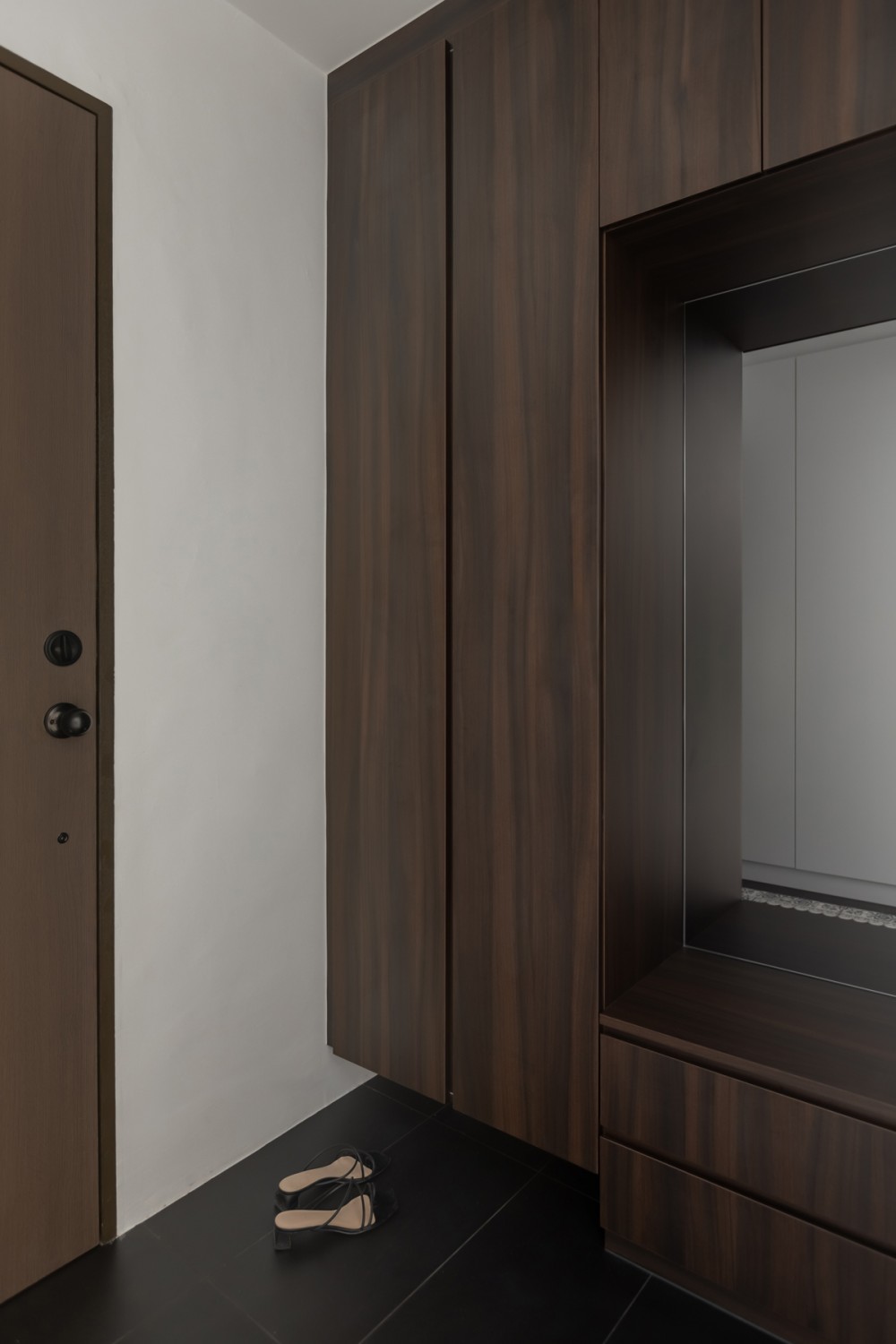 Modern Entryway with Mirror and Seating Bench