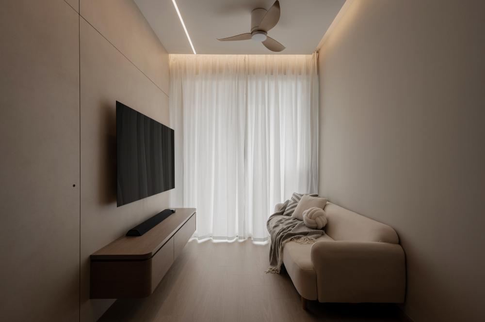 Modern Living Room with Wood Flooring and TV Console