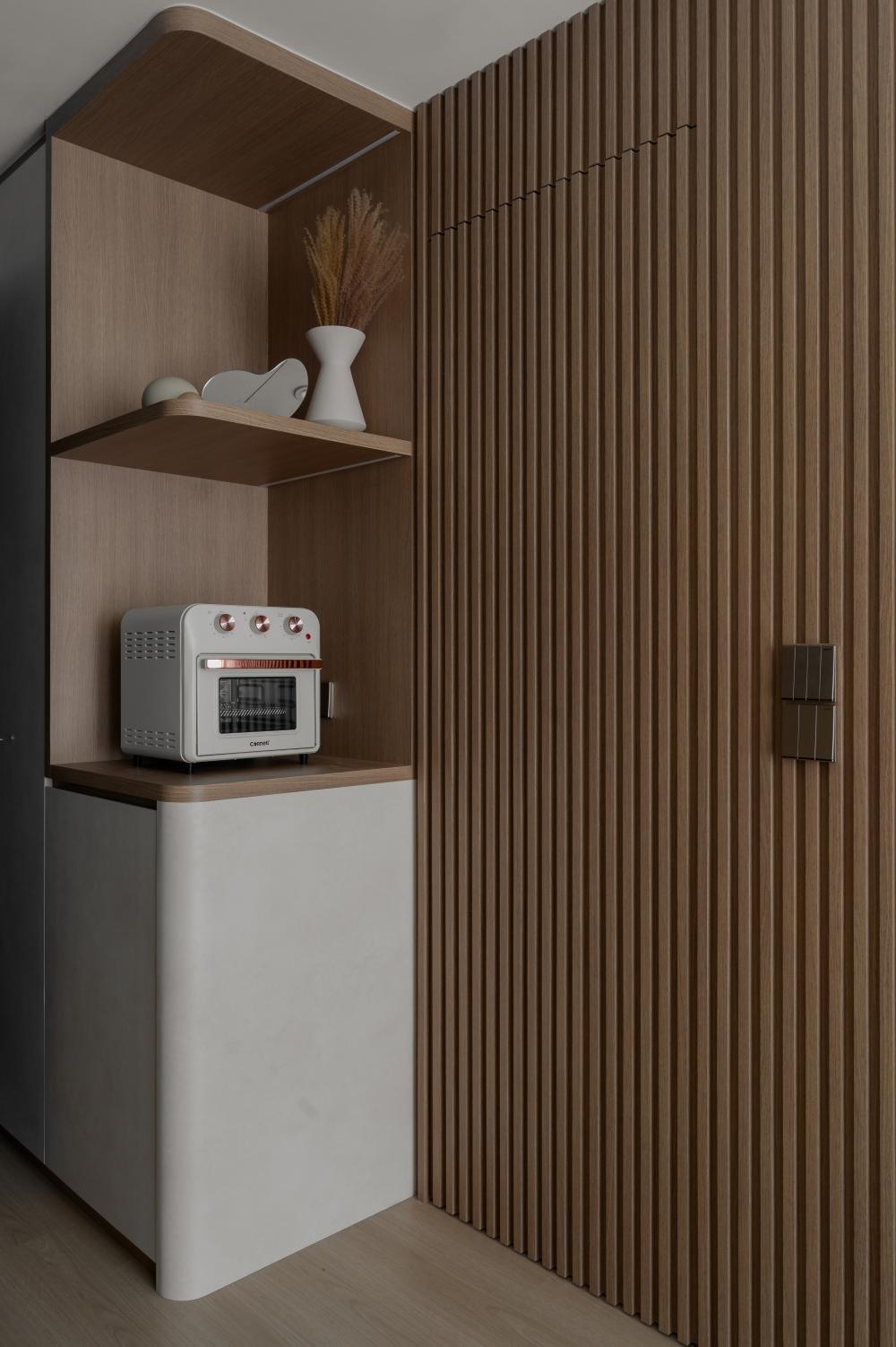Modern Living Room with Feature Wall and Storage Cabinets