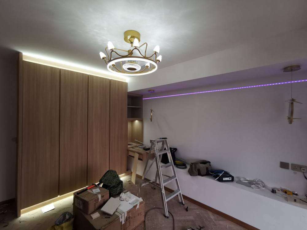 Contemporary Bedroom with Wardrobe and Lighting