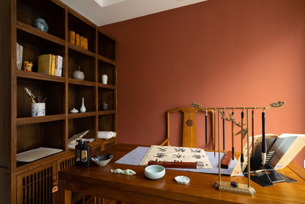 Vintage Study with Bookshelf and Desk