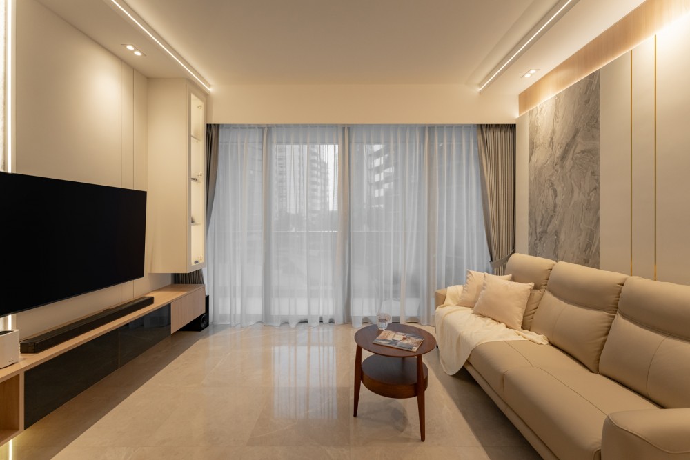 Modern Living Room with TV Console and Feature Wall
