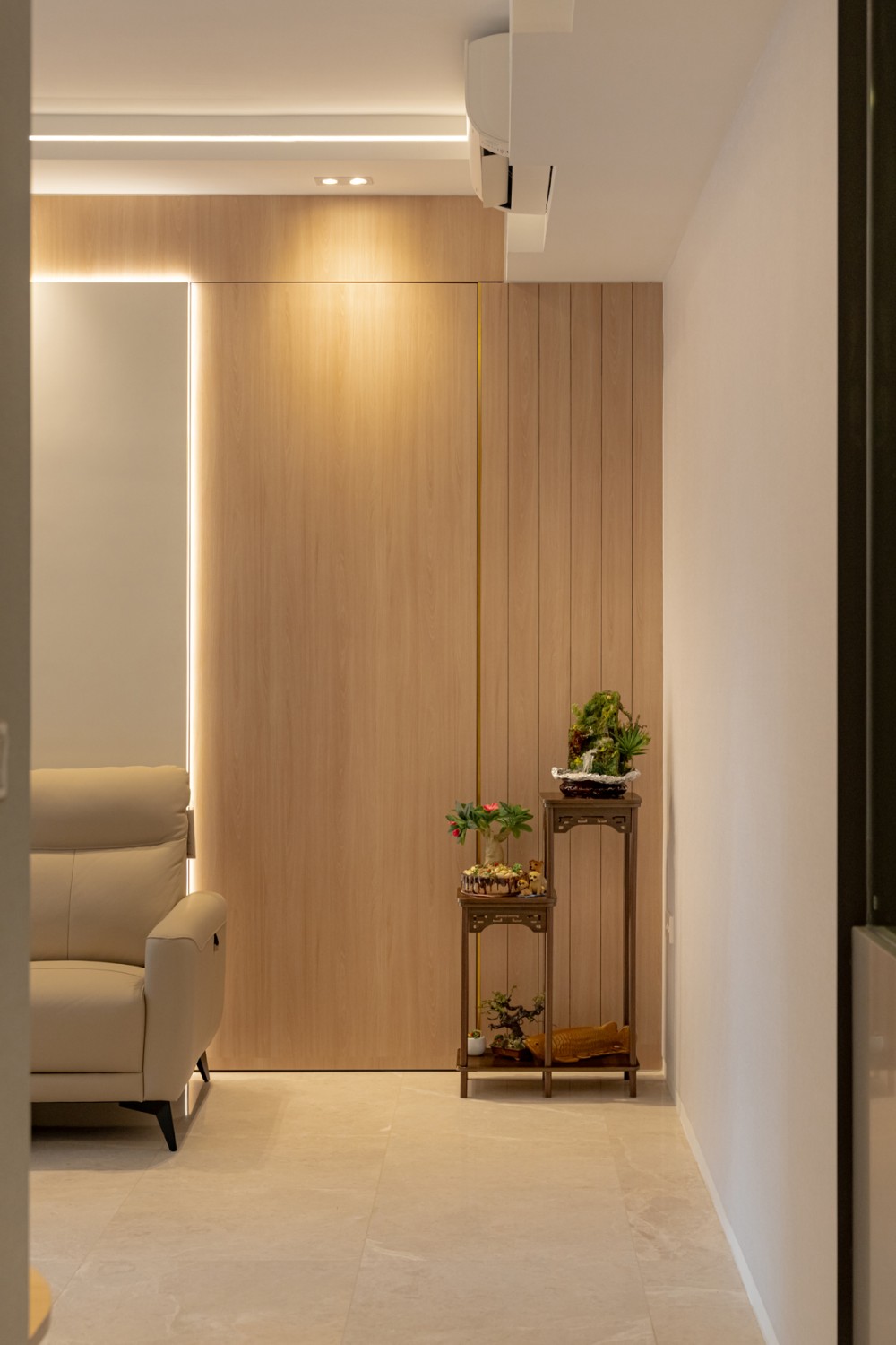 Modern Living Room with Feature Wall and Downlights