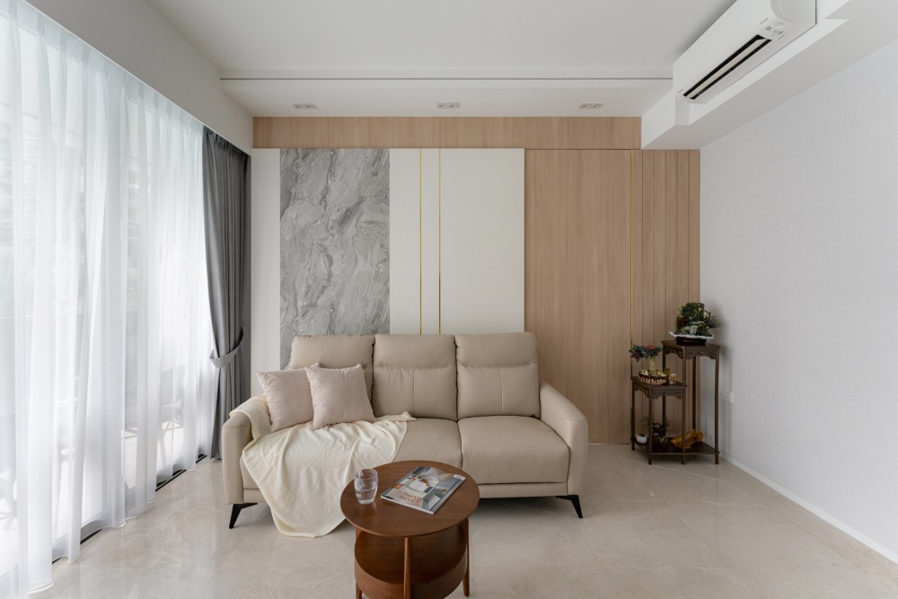 Modern Living Room with Feature Wall and Curtain