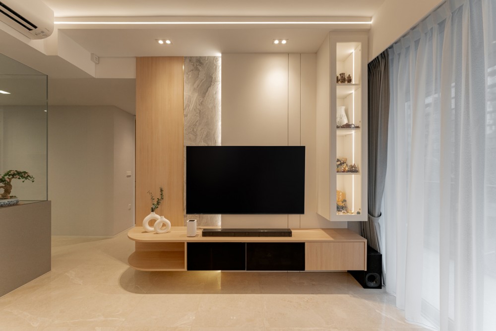 Modern Living Room with TV Console and Feature Wall
