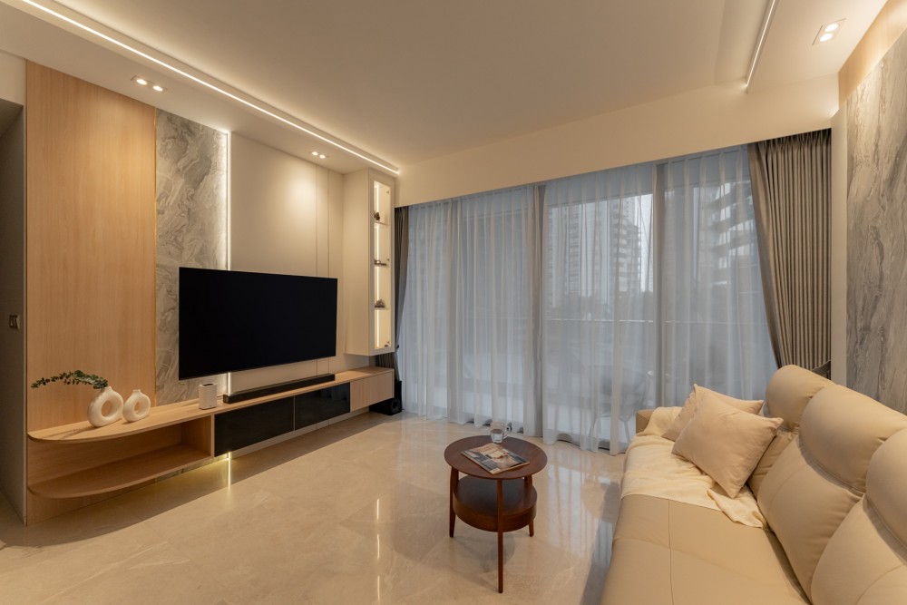 Modern Living Room with TV Console and Feature Wall