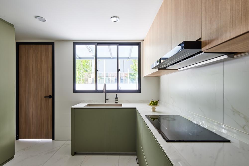 Scandinavian Kitchen with Countertop and Cupboard