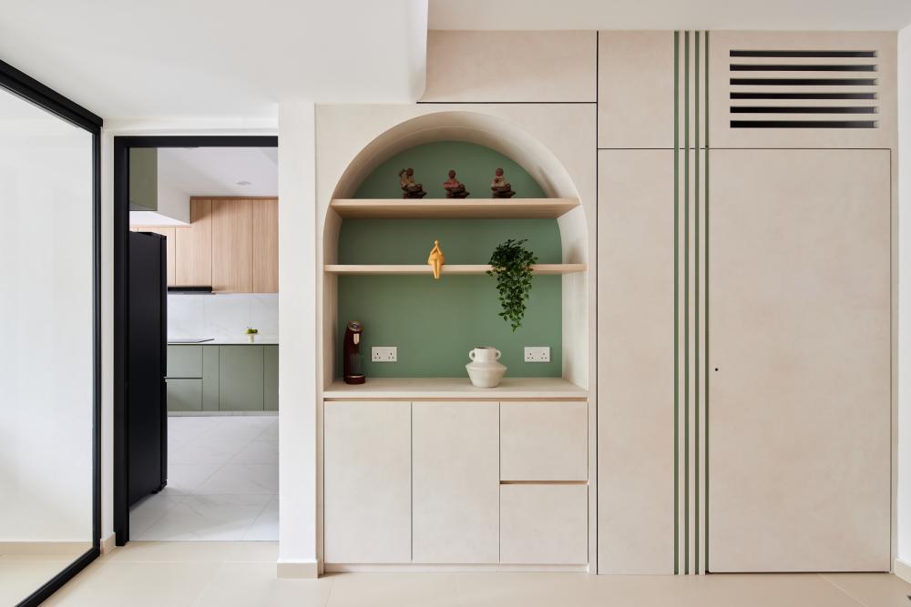 Scandinavian Entryway with Small Storage and Display Cabinets