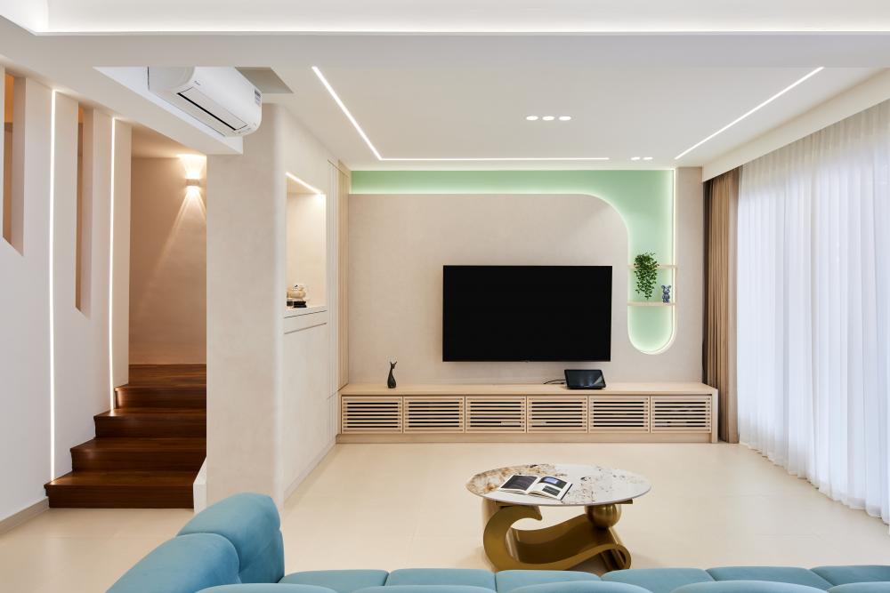 Scandinavian Living Room with TV Console and Sofa