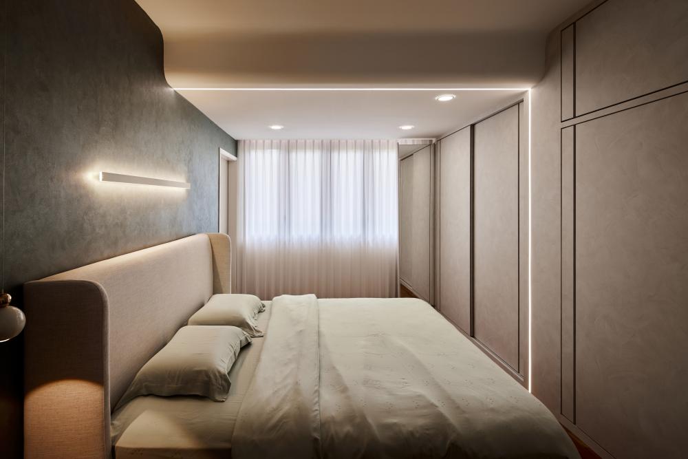 Scandinavian Bedroom with Ceiling Light and Wardrobe