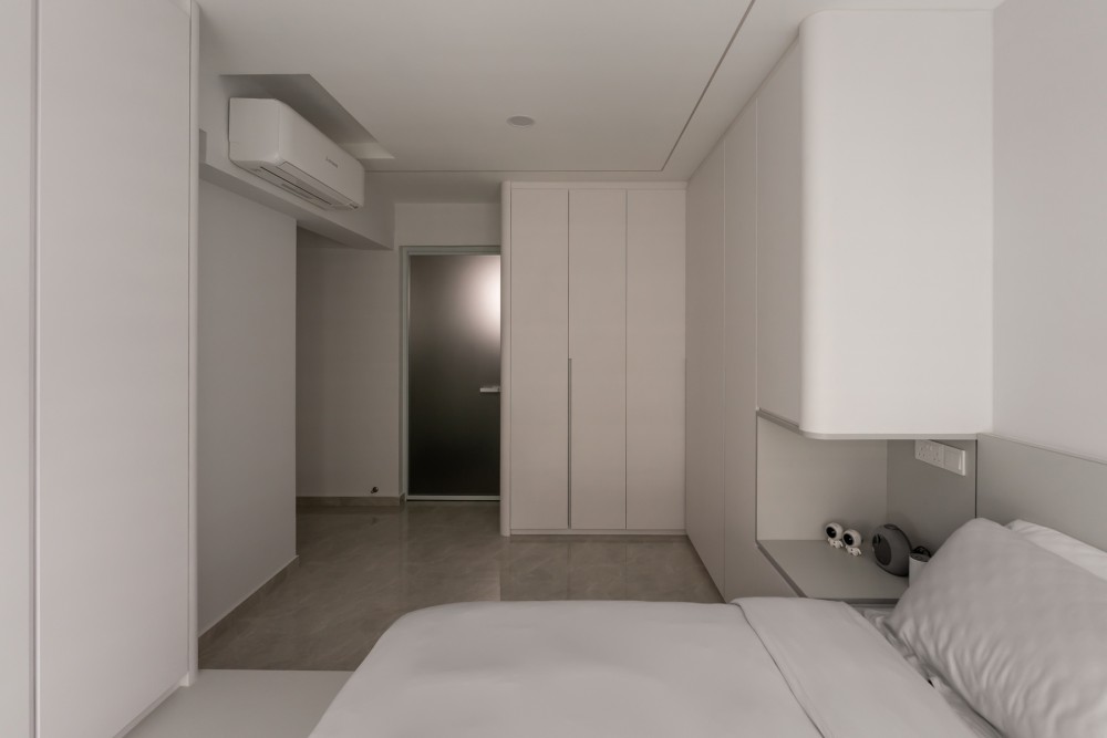 Minimalist Bedroom with Glass Door and Wardrobe