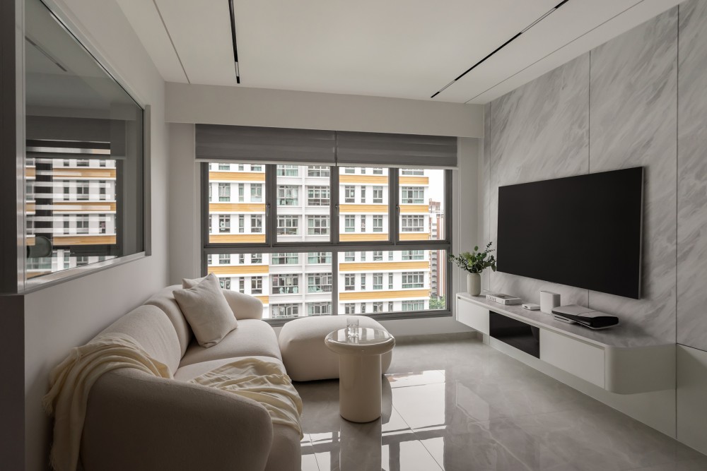 Minimalist Living Room with TV Console and Feature Wall