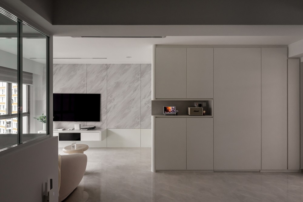 Minimalist Living Room with TV Console and Feature Wall