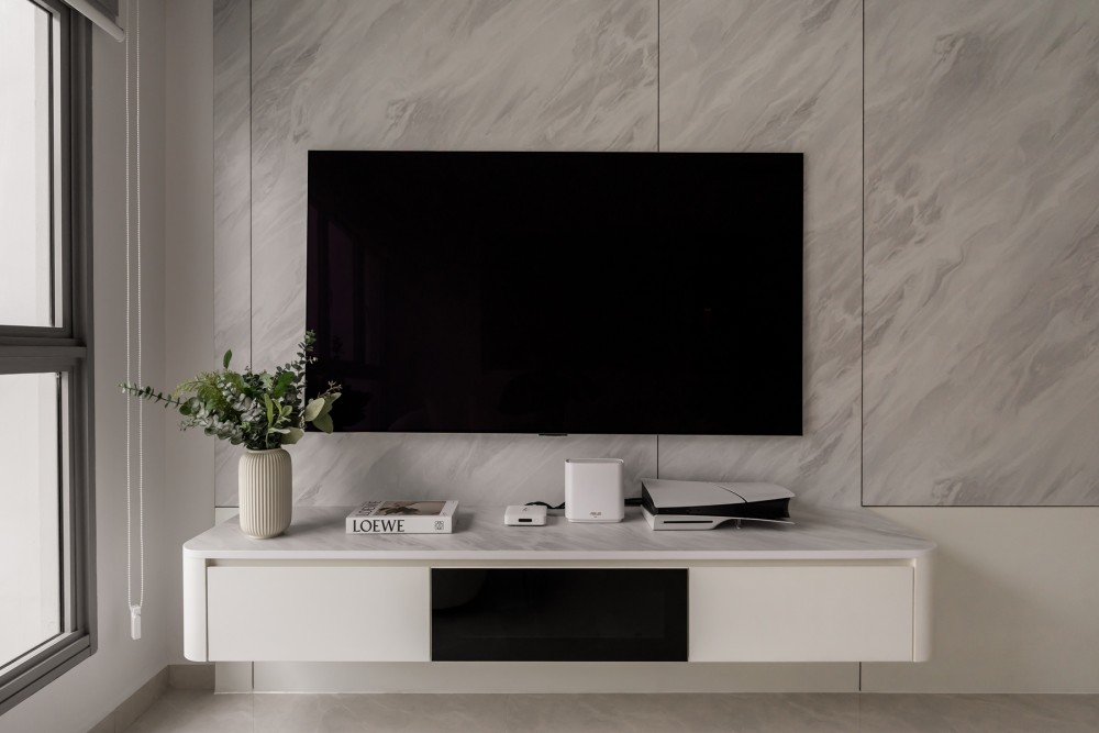 Minimalist Living Room with TV Console and Feature Wall