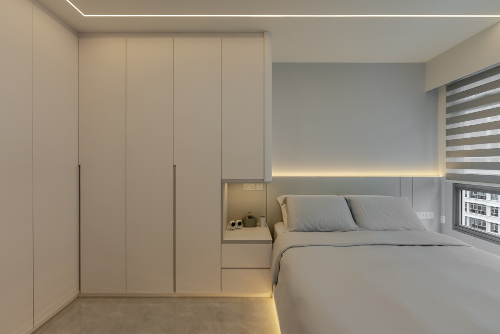 Minimalist Bedroom with Built-in Bed and Bedside Table