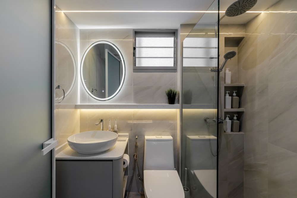 Minimalist Bathroom with Countertop and Shower Screen