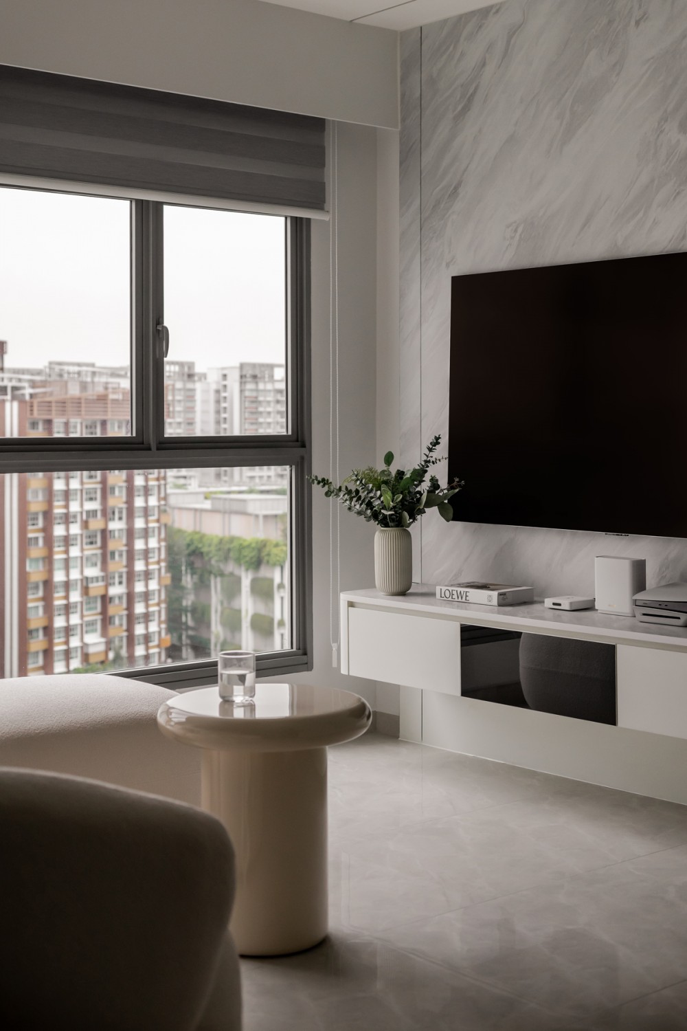 Minimalist Living Room with TV Console and Feature Wall