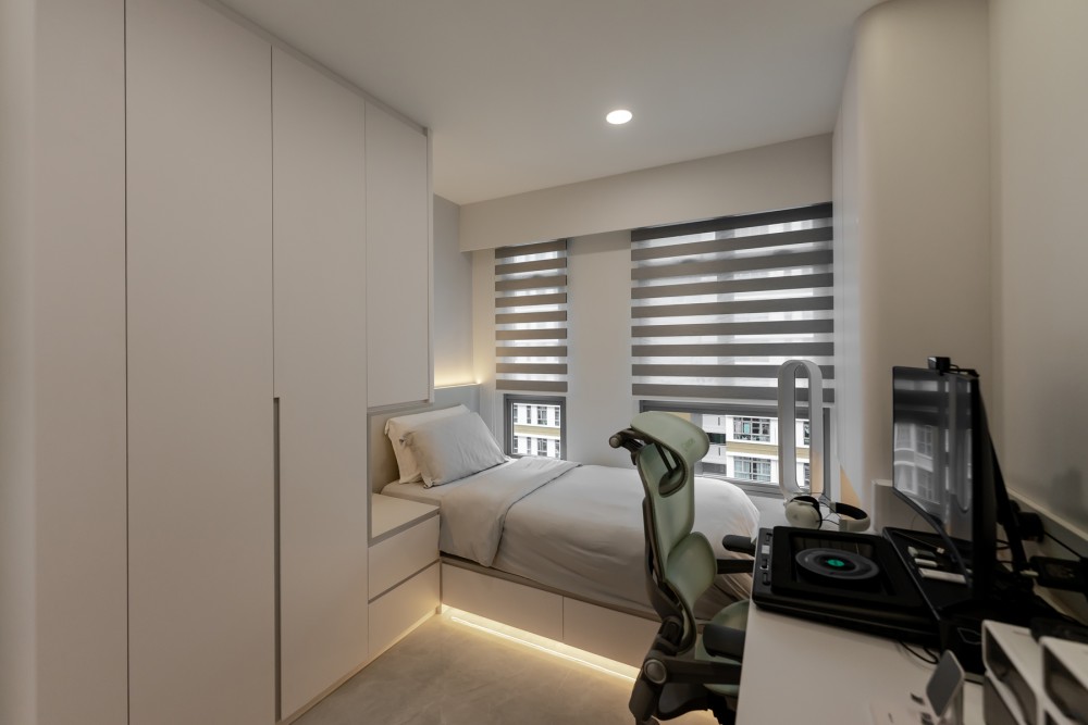 Minimalist Bedroom with Wardrobe and Built-in Bed