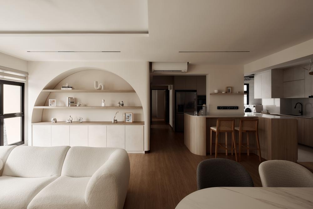 Scandinavian Living Room with Wood Flooring and Sofa