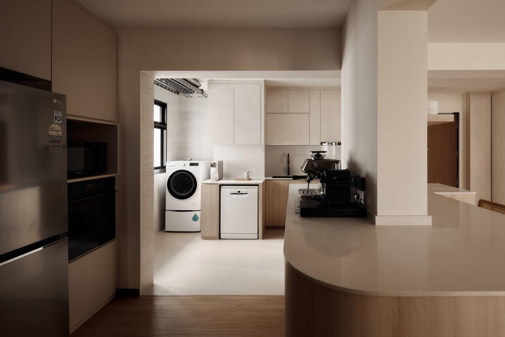 Scandinavian Kitchen with Washing Machine and Open Kitchen