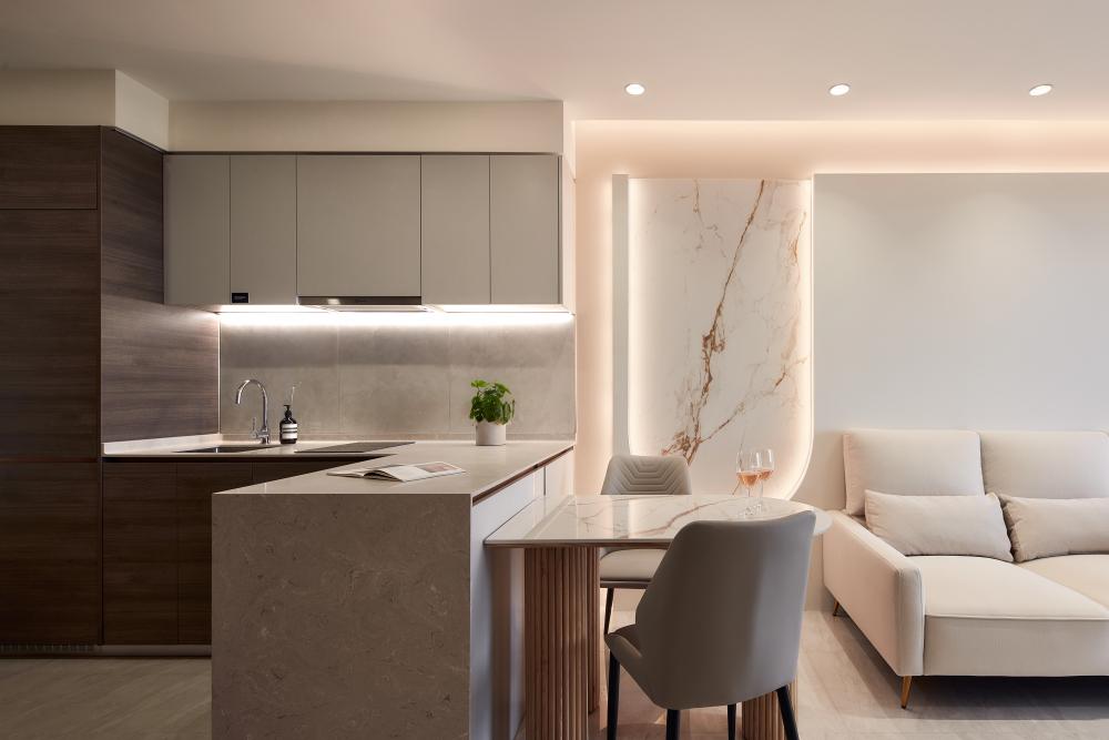 Modern Dining Room with Open Kitchen and Dining Table