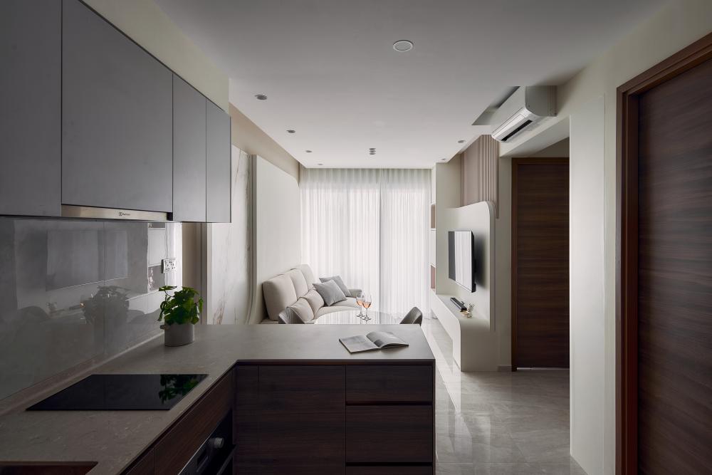 Modern Living Room with Marble Floor and TV Console