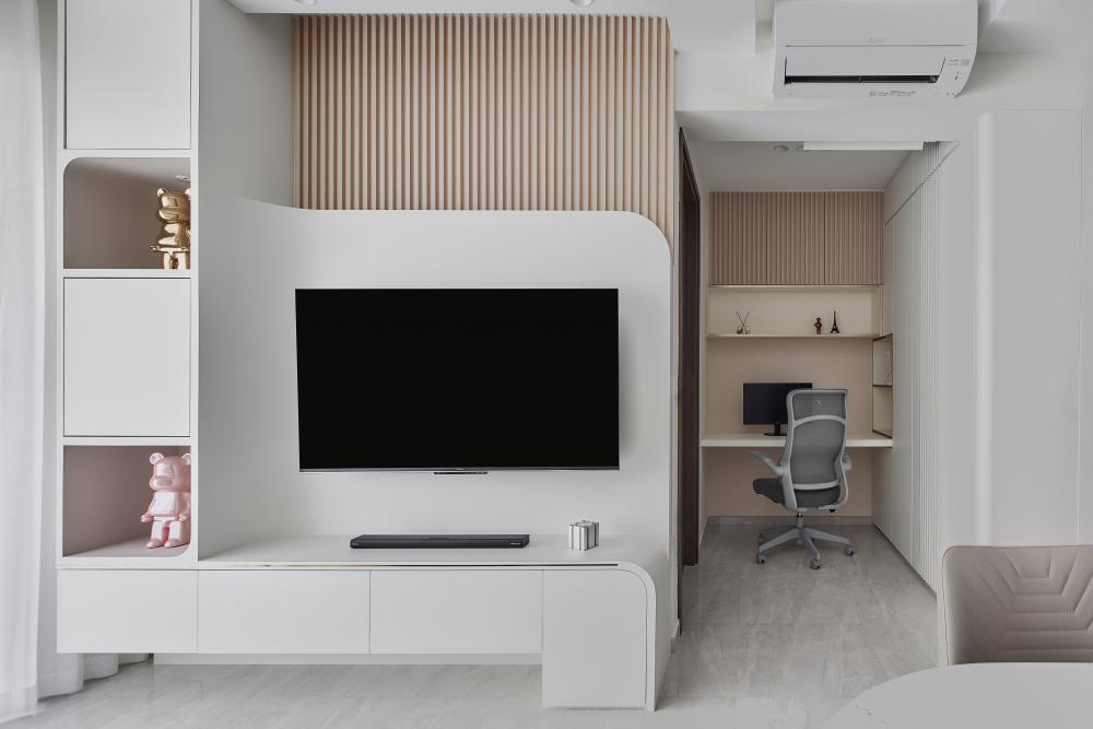 Modern Living Room with TV Console and Desk