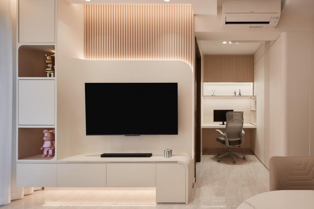 Modern Living Room with TV Console and Desk