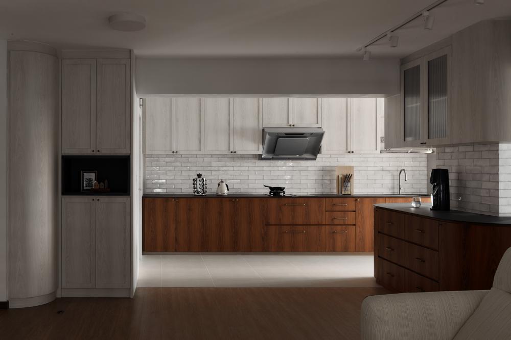 Asian Kitchen with Countertop and Kitchen Island