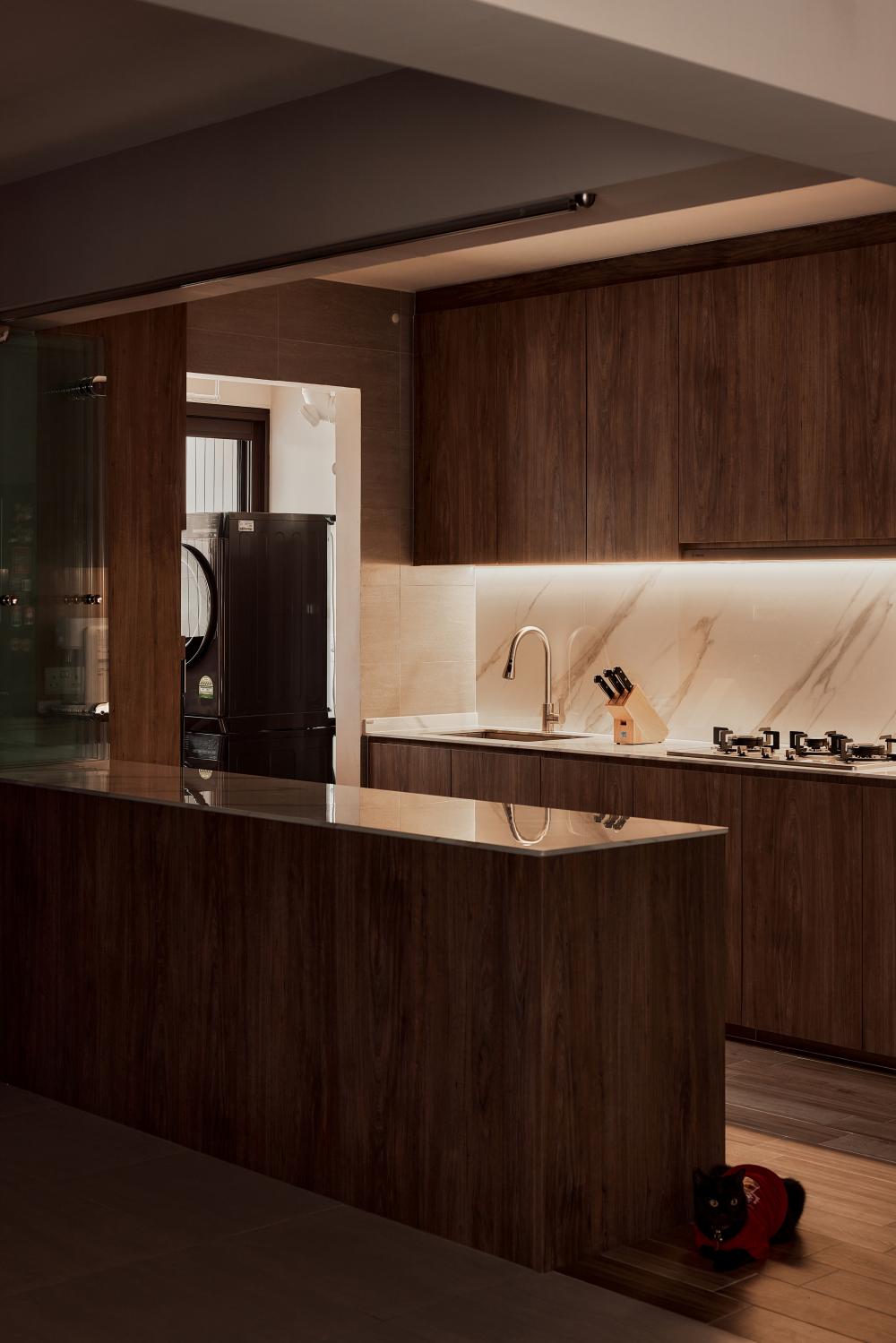 Scandinavian Kitchen with Countertop and Wood Flooring