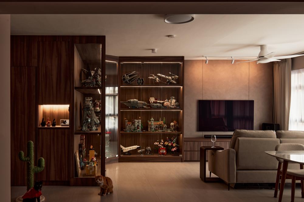 Scandinavian Living Room with Vinyl Flooring and TV Console