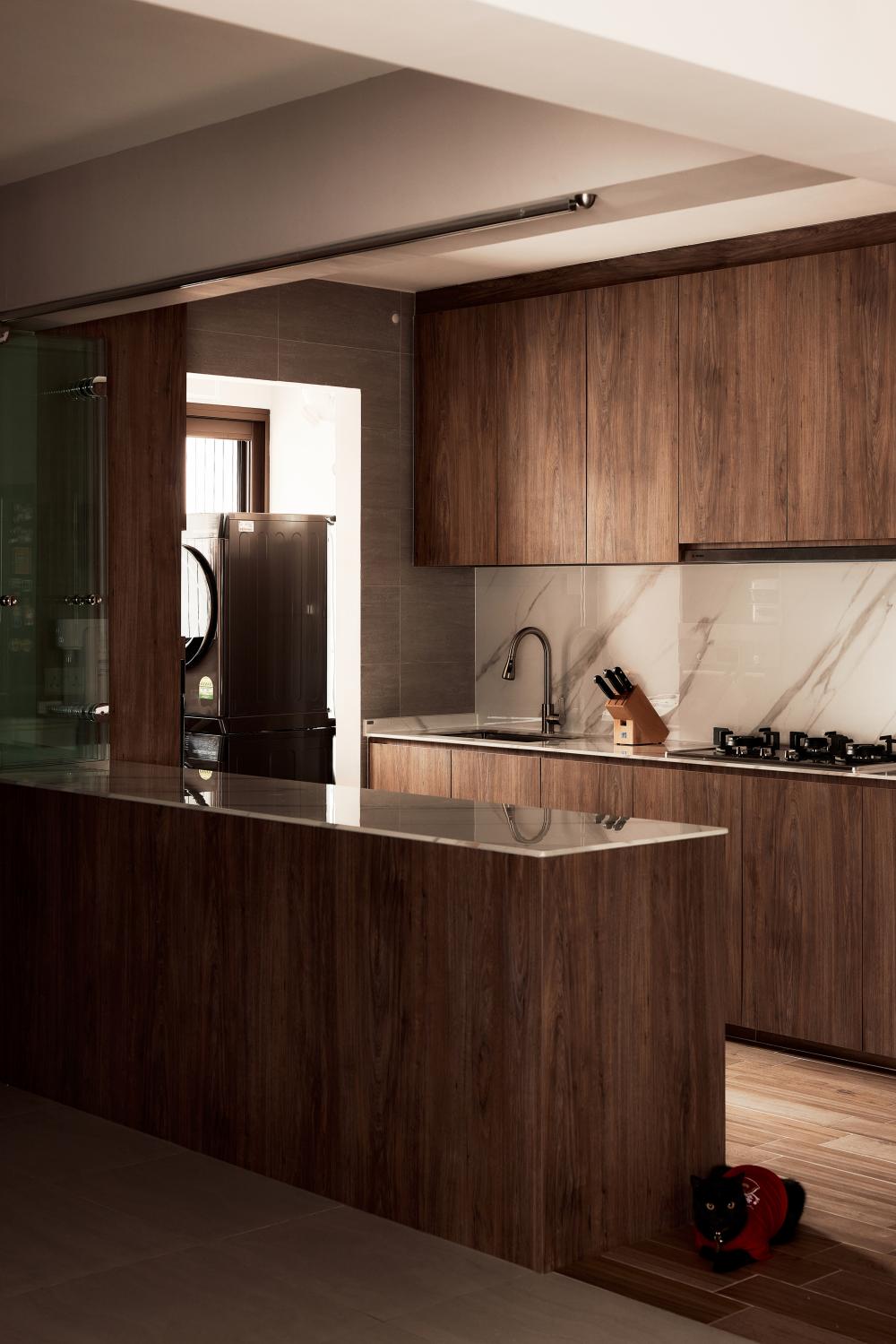 Scandinavian Kitchen with Countertop and Wood Flooring