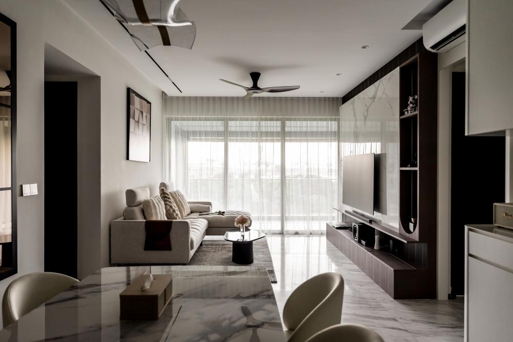 Modern Living Room with Granite Floor and Marble Floor